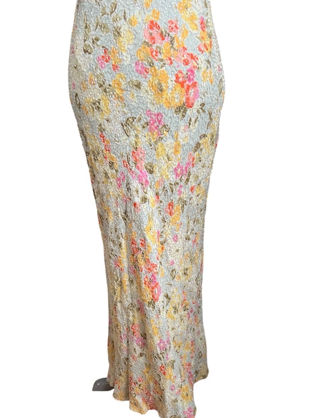 Vintage Sténay Floral Cowl-Neck Beaded Maxi Slip Dress - Picture 14 of 16